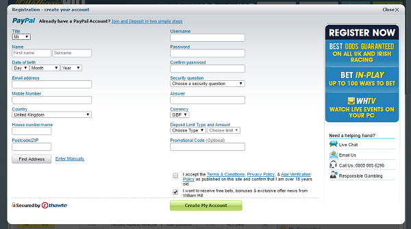 WilliamHill Sign Up Step 2