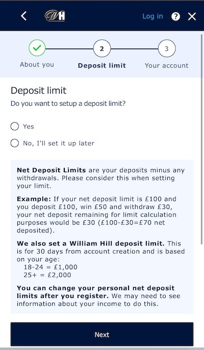 William Hill Setting Deposit Limit