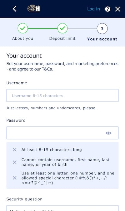 William Hill registration form 3