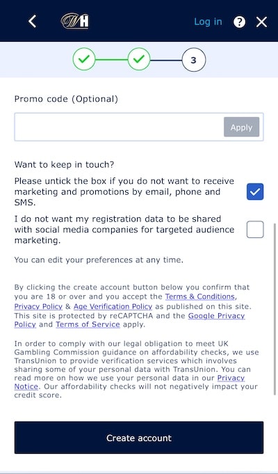 William Hill registration form 4