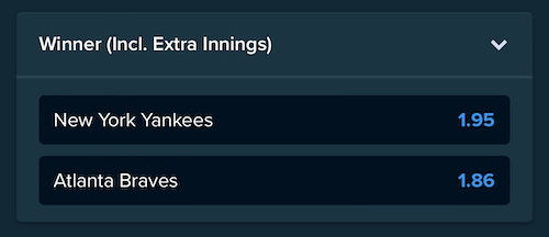 Money line betting example