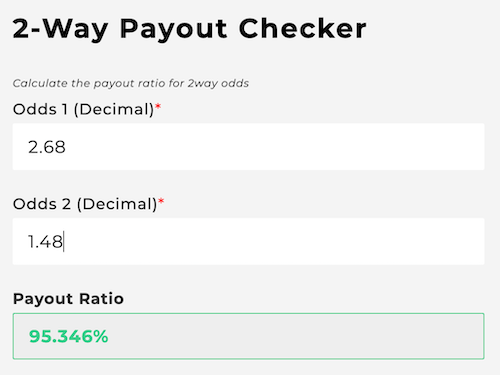 2-Way Sports Betting Calculator Example 1