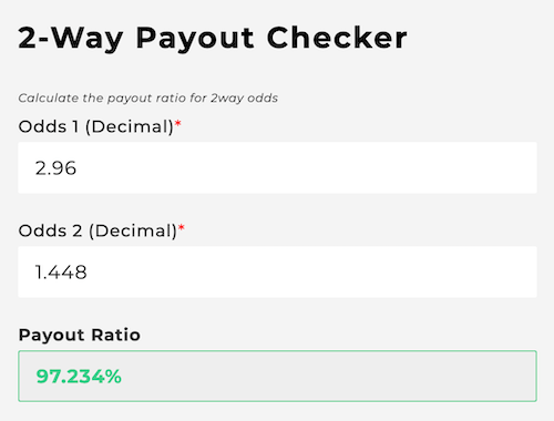 2-Way Sports Betting Calculator Example 2