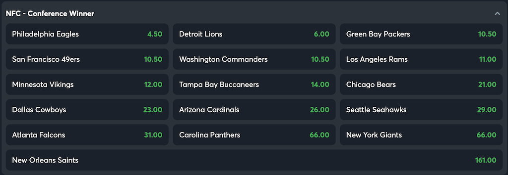 NFL2025 NFC to win outright betting odds